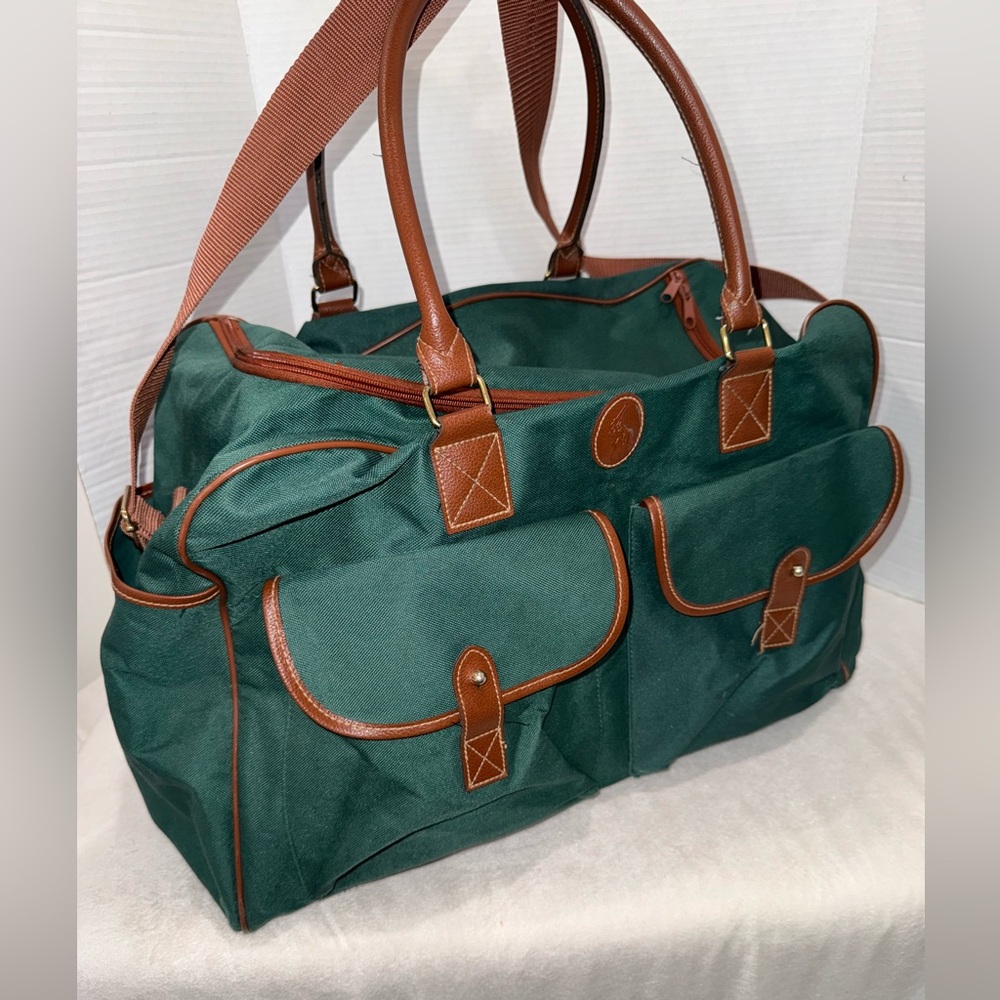 Vintage 90s Polo Ralph Lauren Green Duffle Weekender Travel X-Large Bag-Unisex - Picture 2 of 16